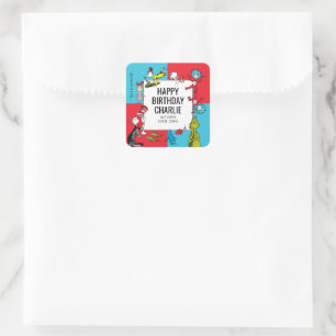 Sticker Carré Dr. Seuss - Personnages Anniversaire Enfants