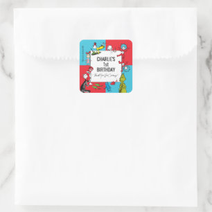 Sticker Carré Dr. Seuss - Personnages Anniversaire Enfants