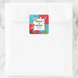 Sticker Carré Dr. Seuss - Personnages Anniversaire Enfants