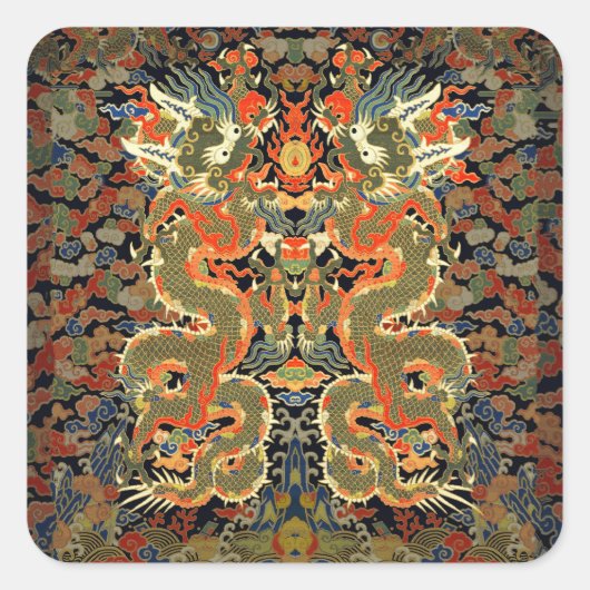 Sticker Carré Dragon asiatique chinois Art coloré (Devant)