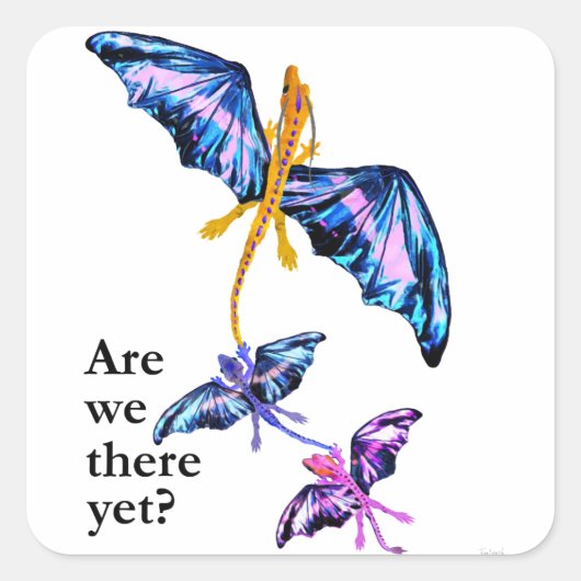 Sticker Carré Dragon Avec Deux Enfants (Devant)