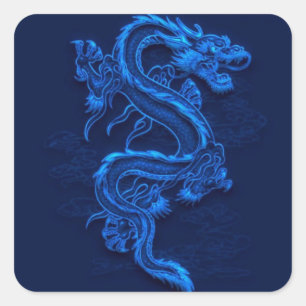 Sticker Carré Dragon bleu chinois