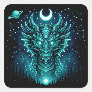 Sticker Carré Dragon Céleste – Galaxie de la Faune du Mythe Cosm