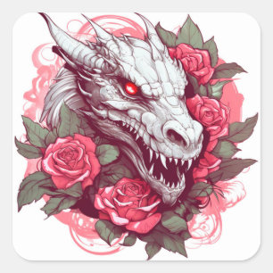 Sticker Carré Dragon chinois en colère