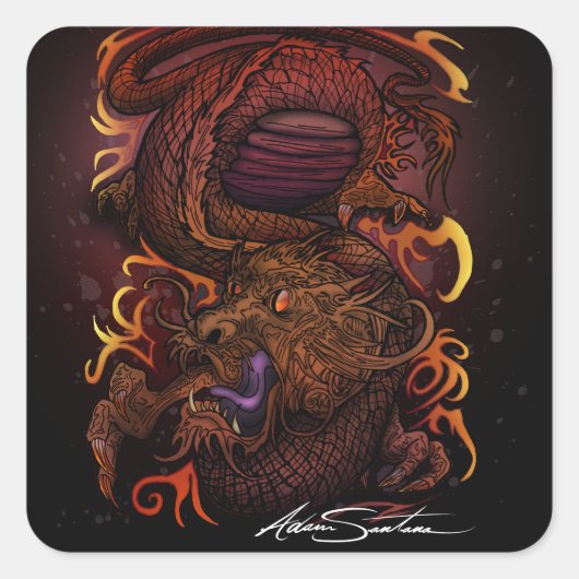 Sticker Carré Dragon (conception de signature) (Devant)