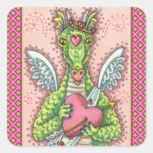 STICKER CARRÉ DRAGON CUPIDE, COEUR ET FLÈCHE IMAGINAIRE VALENTIN