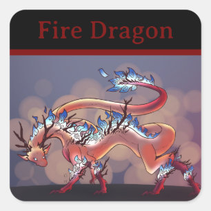 Sticker Carré Dragon de feu