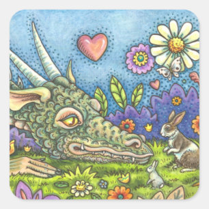 Sticker Carré DRAGON DE PÂQUES CONVIVIAL SUR BUNNY TRAIL Imagina