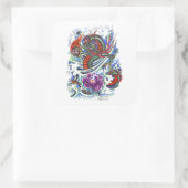 Sticker Carré Dragon d'eau Oriental cool Lotus (Sac)