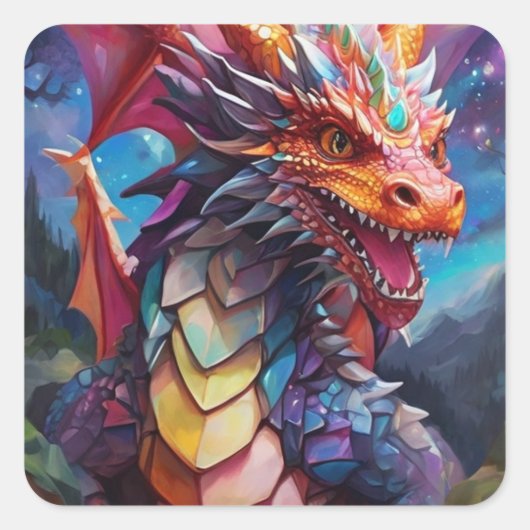 Sticker Carré Dragon éblouissant (Devant)