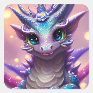 Sticker Carré Dragon fille bleue