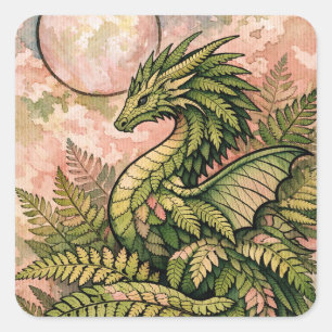 Sticker Carré Dragon Fougère Verte
