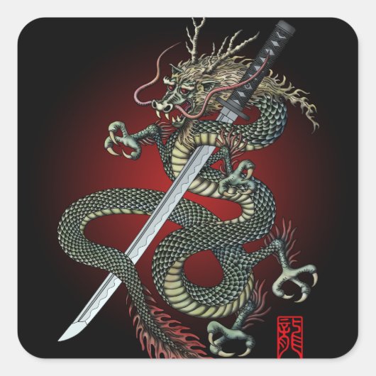 Sticker Carré Dragon katana (Devant)