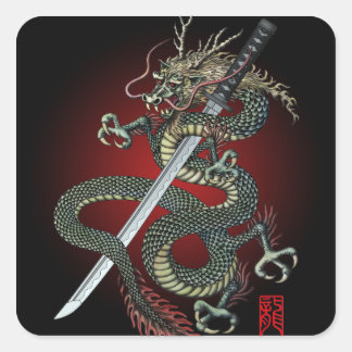 Sticker Carré Dragon katana