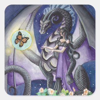 Sticker Carré Dragon noir avec art de dragon papillon