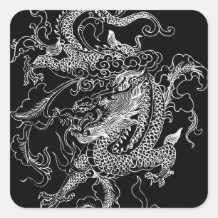 Sticker Carré Dragon noir et blanc
