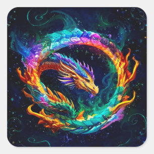 Sticker Carré Dragon Ouroboros Art Symbolique Vibrant