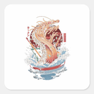 Sticker Carré Dragon Ramen, Cadeau Anniversaire Pour Foody Asiat
