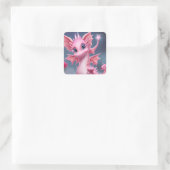 Sticker Carré Dragon rose mignon aux fleurs roses (Sac)