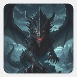 Sticker Carré Dragon sombre et médiéval