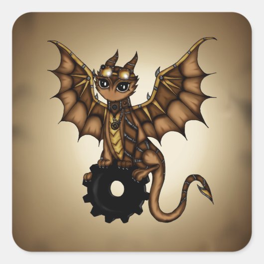 Sticker Carré Dragon Steampunk (Devant)
