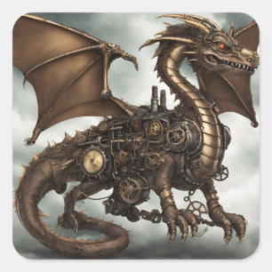 Sticker Carré Dragon Steampunk