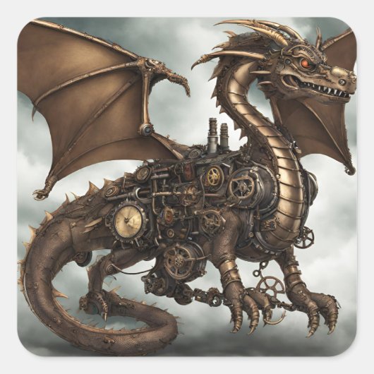 Sticker Carré Dragon Steampunk (Devant)
