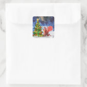 Sticker Carré Dragon tirant sur l'arbre de Noël (Sac)