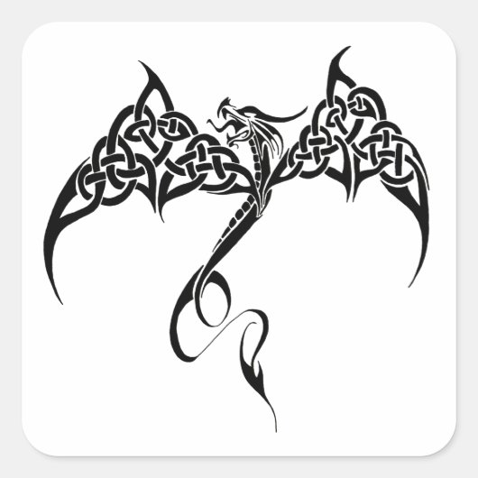 Sticker Carré Dragon tribal celtique noir blanc (Devant)
