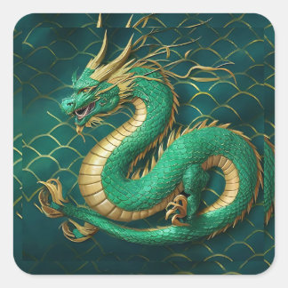 Sticker Carré Dragon vert