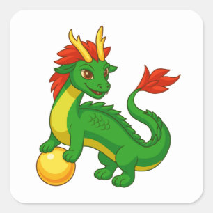 Sticker Carré Dragon vert chinois
