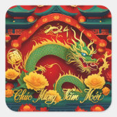 Sticker Carré Dragon Vert vietnamien Nouvel An 2024 Sq (Devant)