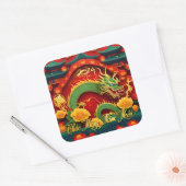 Sticker Carré Dragon Vert vietnamien Nouvel An 2024 Sq (Enveloppe)