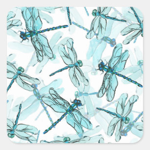 Sticker Carré Dragonflies élégantes : Aquarelle