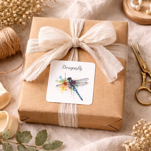 Sticker Carré Dragonfly colorée personnalisable