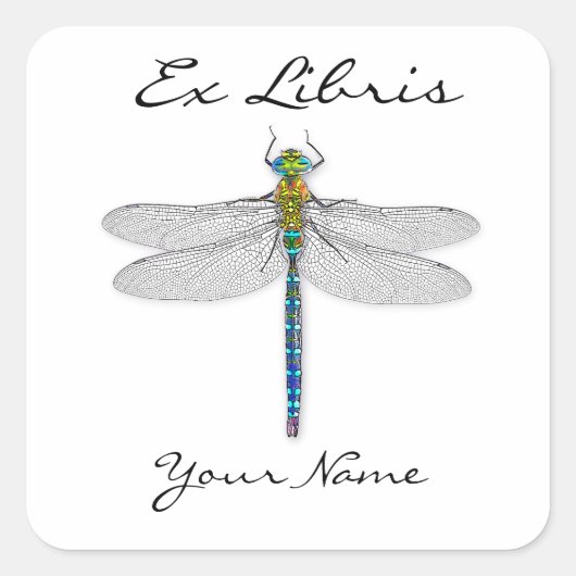 Sticker Carré Dragonfly Ex Libris Plaques de livres (Devant)