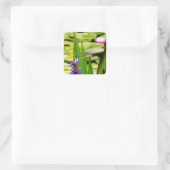 Sticker Carré Dragonfly lotus and purple flower (Sac)