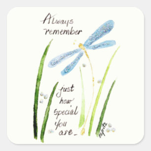 Sticker Carré Dragonfly vintage Watercolor Toujours se souvenir 
