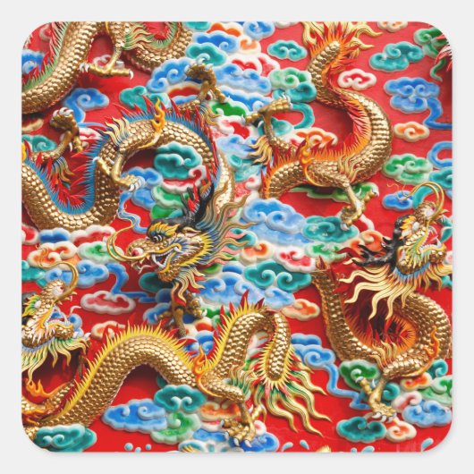 Sticker Carré dragons bâtons de temple (Devant)