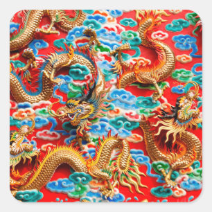 Sticker Carré dragons bâtons de temple