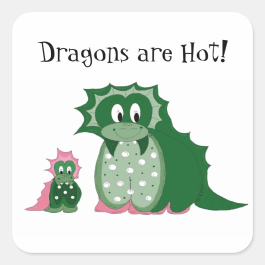 Sticker Carré Dragons de dessin animé mignons (Devant)