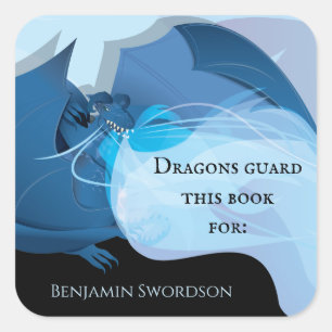 Sticker Carré Dragons Guard Ce Livre Blue Fire Boplate