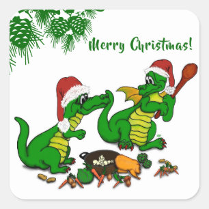 Sticker Carré Dragons - Joyeux Noël ! - aujourd'hui je vais cui
