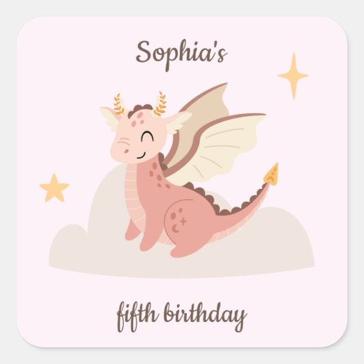 Sticker Carré Dragons Pastel Mignons Anniversaire Enfants  (Devant)