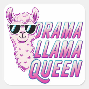 Sticker Carré Drama Llama Queen Cute Llama Avec Lunettes De Sole