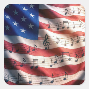 Sticker Carré Drapeau américain avec notes de musique