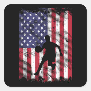 Sticker Carré Drapeau américain Basketball Vintage Patriotique B