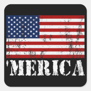Sticker Carré Drapeau américain en détresse 'MERICA