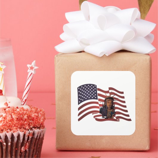 Sticker Carré Drapeau américain et statue de la liberté (Fête)