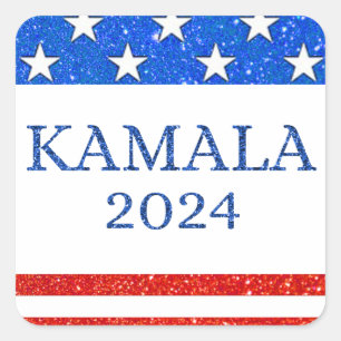 Sticker Carré Drapeau américain KAMALA 2024 Parties scintillant
